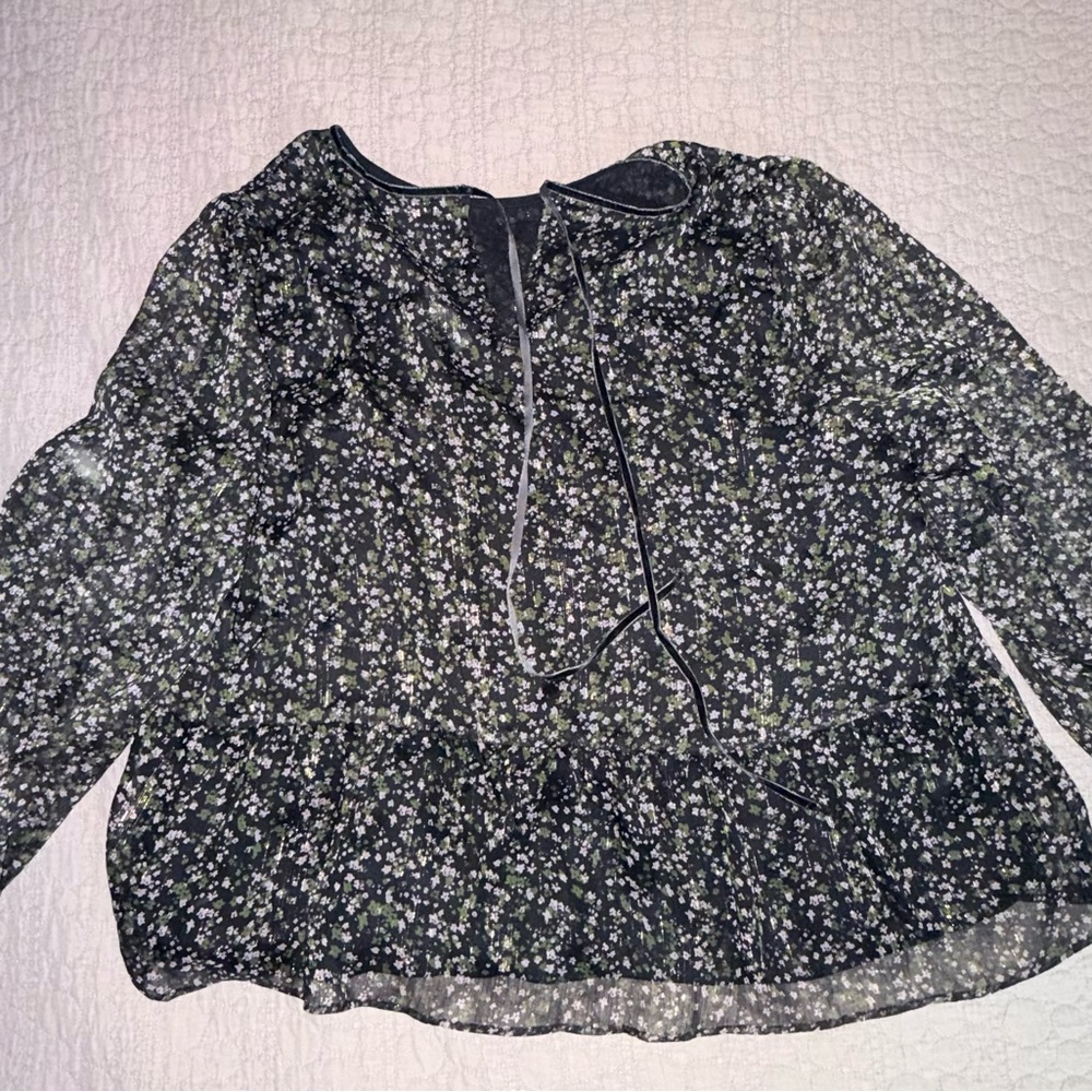 LOFT Black and White Floral Blouse